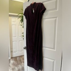 Vintage velour, textured and patterned design eggplant dress